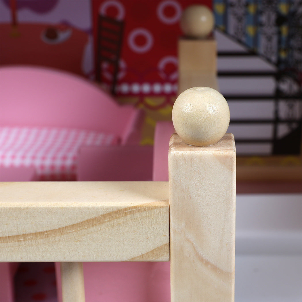 Bopeep Wooden Doll House 3 Floor Kids Girl Dollhouse Full Furniture Pink 90cm
