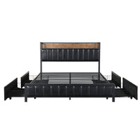 Levede Queen Bed Frame PU 4 Drawer USB Charge