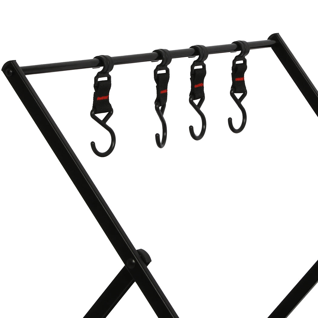 Levede Foldable Camping Storage Shelves 2 Layer with Hooks Black