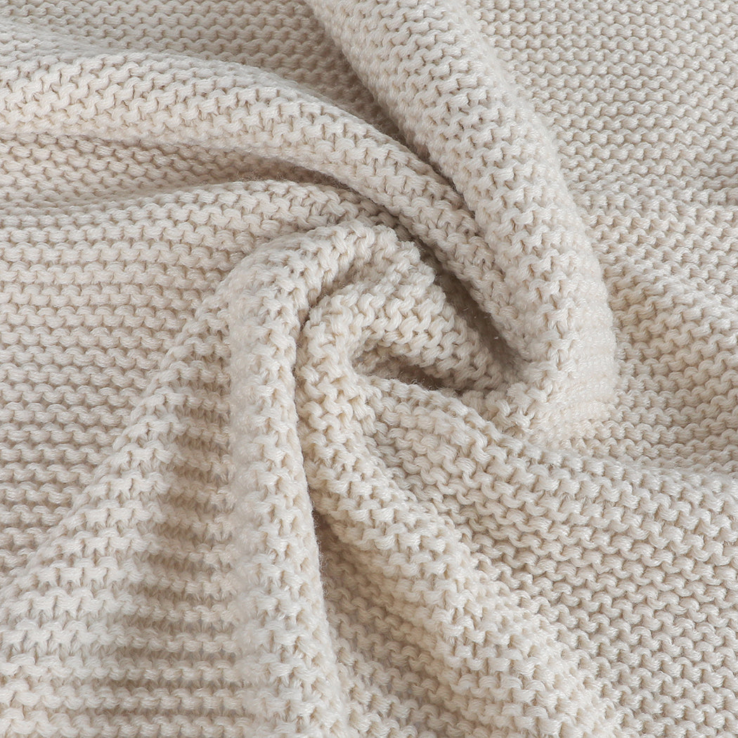 DreamZ Knitting Throw Blanket Cushion Beige