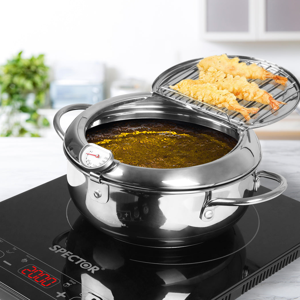 TOQUE 20cm Japanese Deep Frying Pot Silver