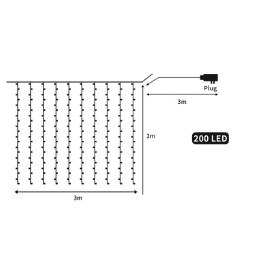 EMITTO 3*2M LED Curtain Fairy Lights Multi Colour 3x2 Meter